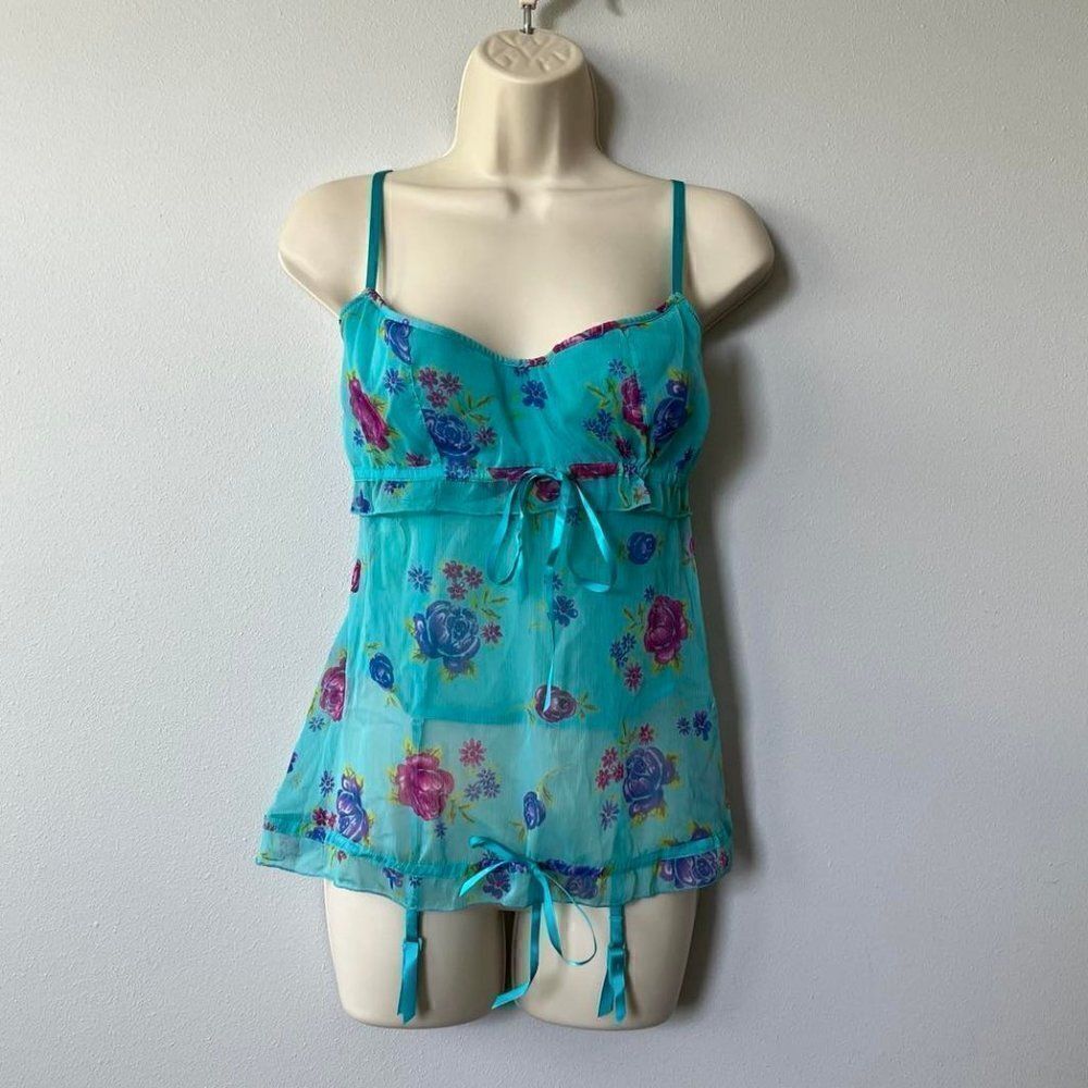 Victoria's Secret Sexy Little Things Floral Corset Sheer Top Size 36B